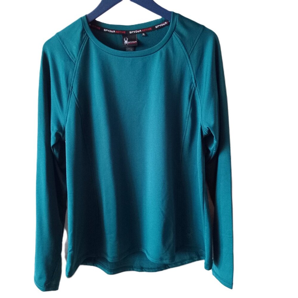 Spyder Activewear Women's LongSleeve T-shirt Sports Teal Green Thumb Holes Sz XL
